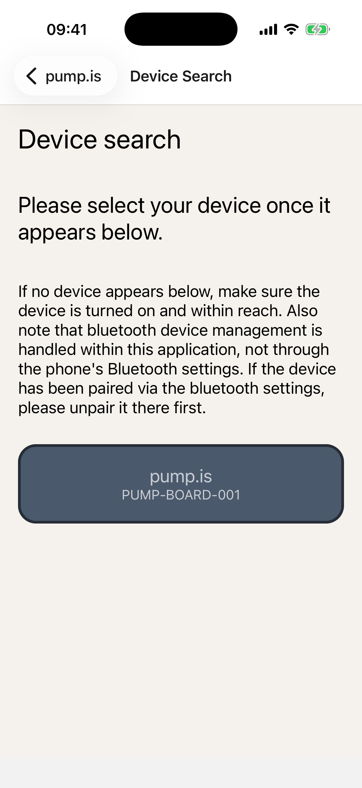 pump.is device search screen used during a hardware display update