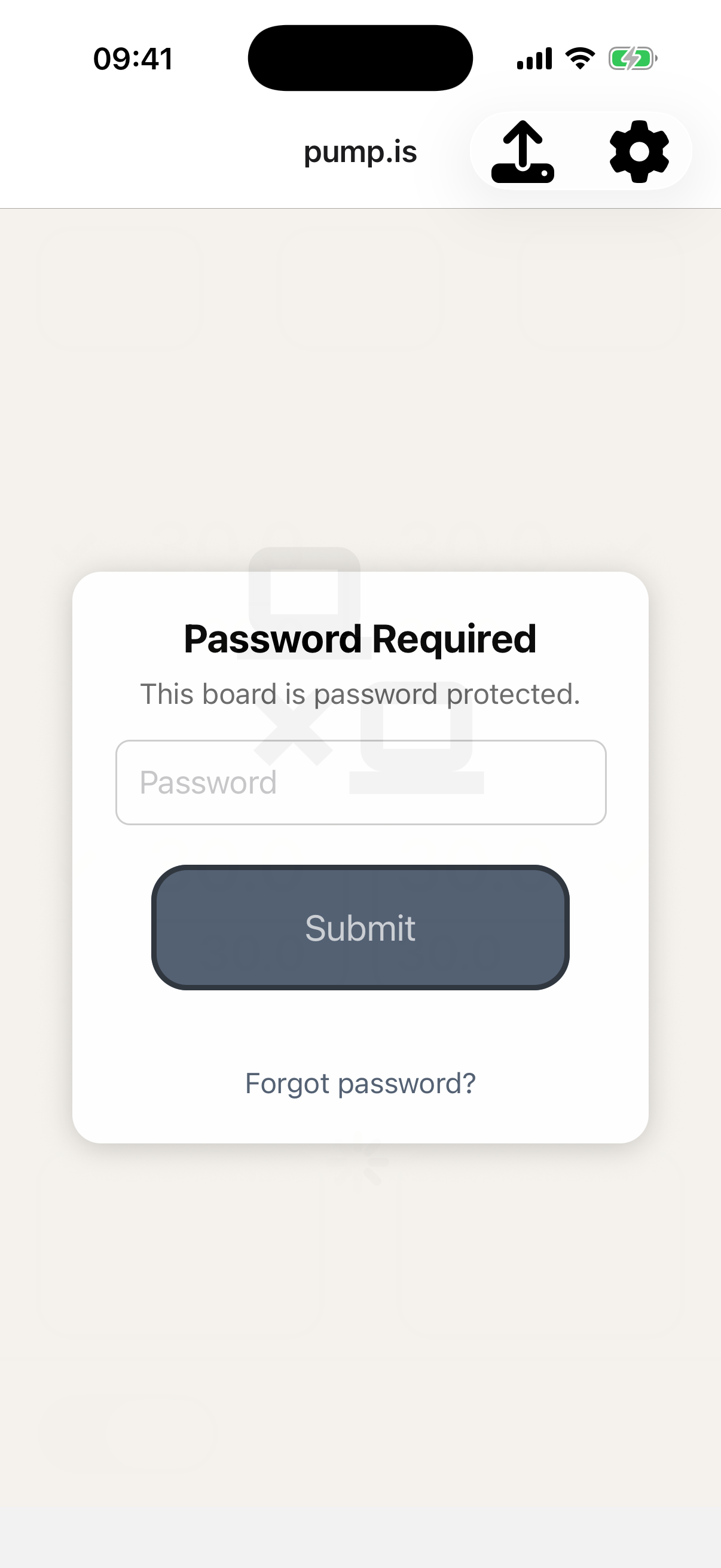 Password Required screen in the pump.is app